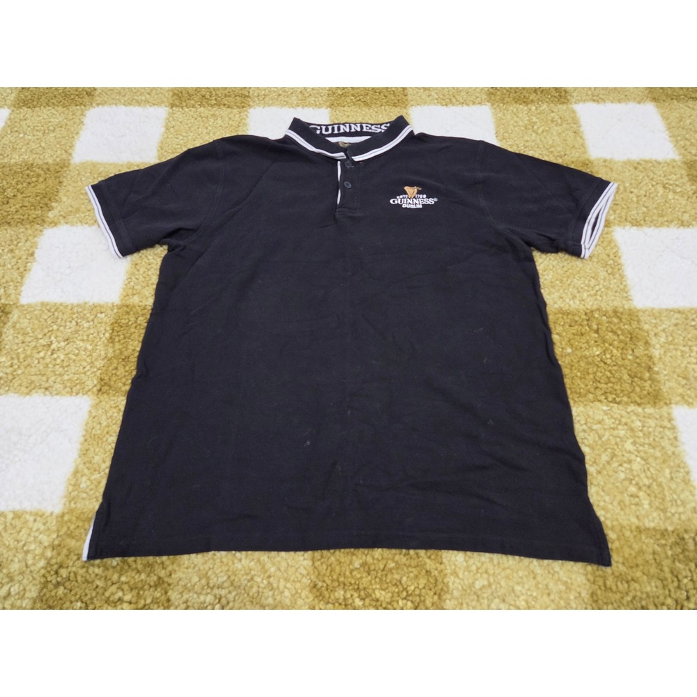 Guinness Dublin Mens Relaxed Fit Cotton Polo Shirt Black XL Embroidered Harp